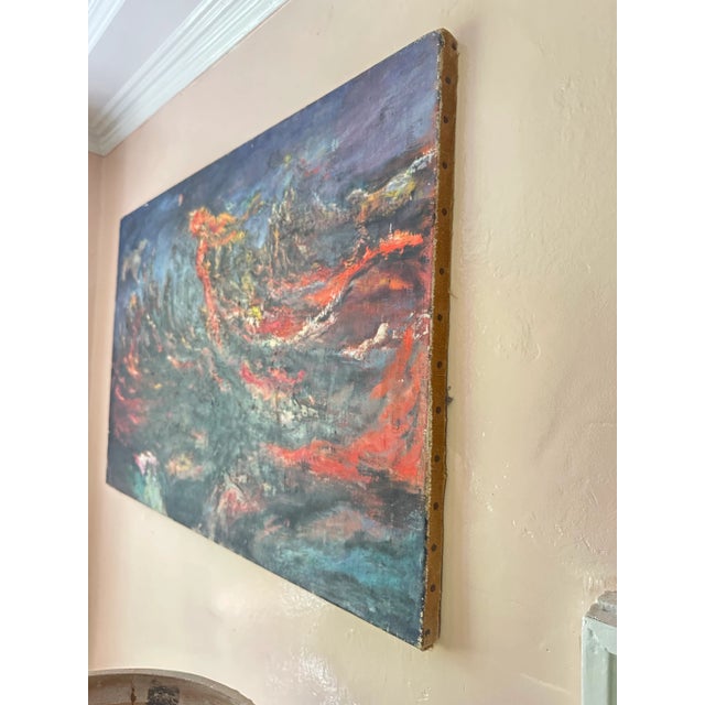 Red Intense Mid Century Modern Oil Painting For Sale - Image 8 of 12