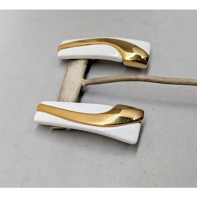 American Vintage 1980s Signed Napier Modernist Goldtone & White Resin Pierced Earrings-2 Pieces For Sale - Image 3 of 10