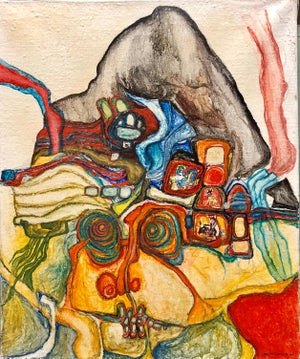 Jichak Pressburger, French Jewish Post Holocaust Abstract Painting Manner of Hundertwasser Art Brut, 1967