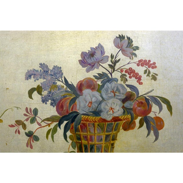 Elegant and gorgeous oil on canvas grotesque painted on pure gold 12k leaf. In the 17th and 18th centuries the grotesque...