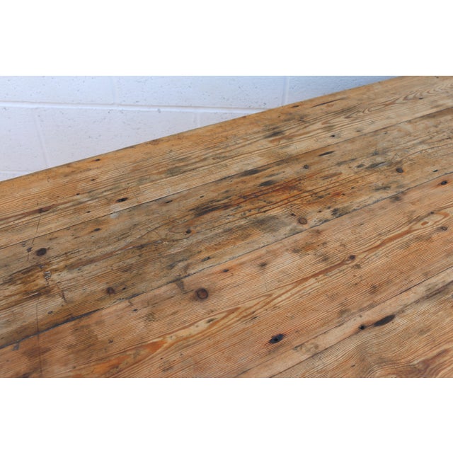 Vintage 1990s Solid Pine Farmhouse Dining Table With Plank Top & Turned Legs For Sale - Image 9 of 18