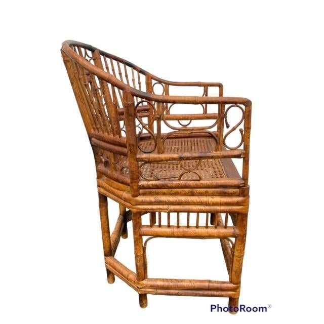Fantastic Vintage Brighton Pavillion Chair! Rattan and bamboo frame with newly re-caned seat . Rich tortoise shell brown...
