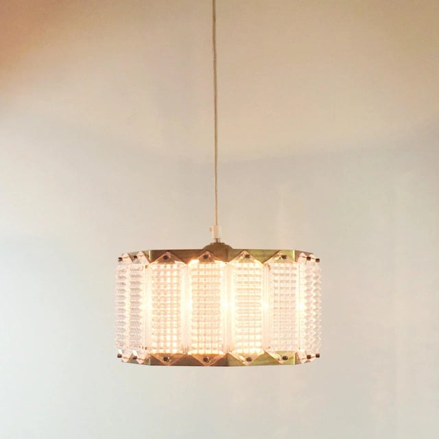 1960s Mid-Century Scandinavian Glass & Brass Ceiling Light by Wiktor Berndt for Flygsfors, Sweden, 1960s For Sale - Image 5 of 8