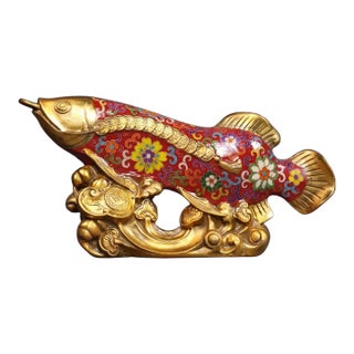 Late 19th Century Cloisonné Enamel Fish Statue on Gilt Base, 3.05kg For Sale