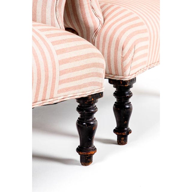 Set of French Armchairs in Pink Stripe Linen For Sale - Image 10 of 11