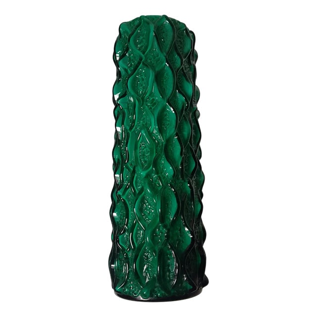 Cylindrical Green Borkenglas Vase with White Overglaze, 1970s For Sale