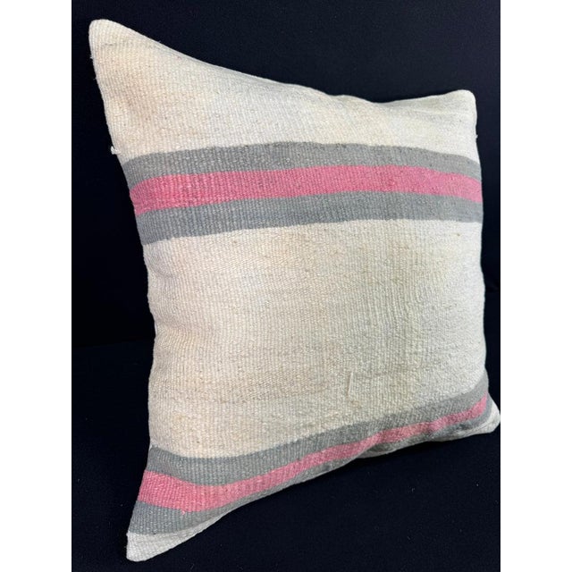 Turkish Hemp Pillow Cushion Natural Beige Pink Pillow Cushion Cover 24x24 For Sale - Image 4 of 4