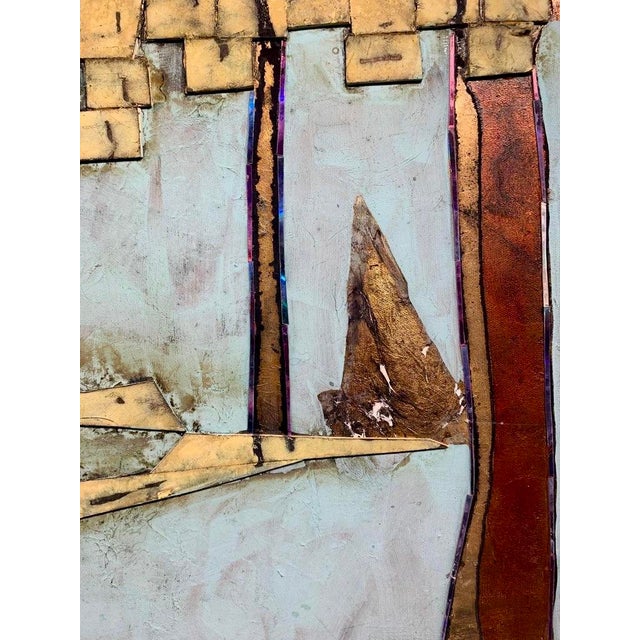 2010s Andrea Stella "The Muse of the Bay" Gold Leaf Oil Mixed Media Painting, Figurative Coastal, Italian Contemporary Art, 2010 For Sale - Image 5 of 8