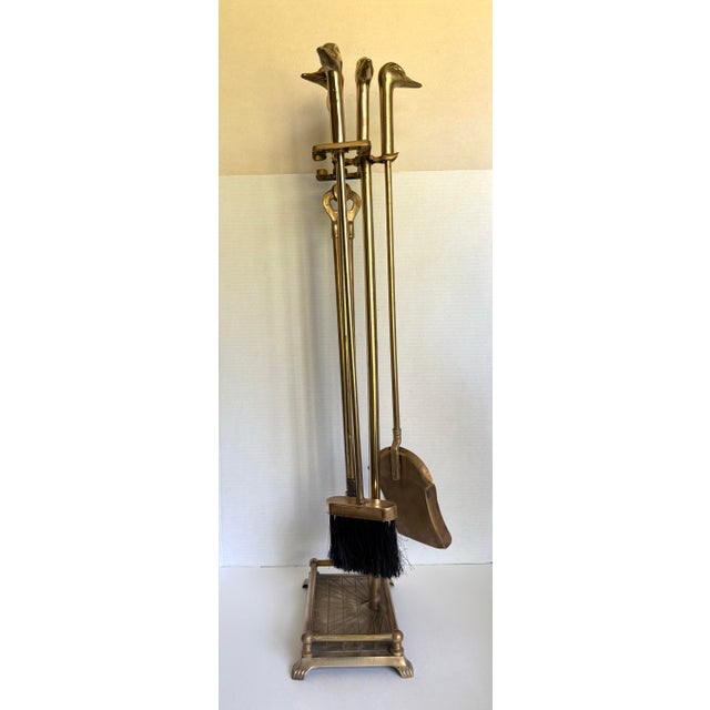 Mid-Century Brass Duck Head Fireplace Tool Set For Sale In Los Angeles - Image 6 of 12