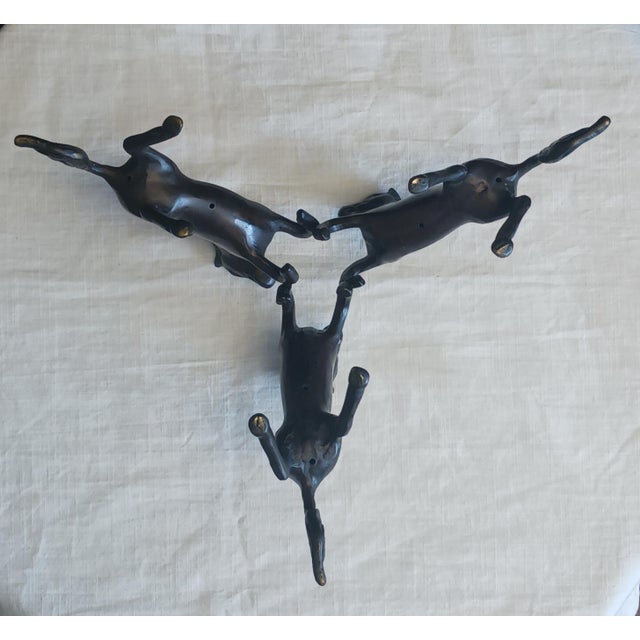 Mid 20th Century 1970s Hollywood Regency Solid Bronze Triple Rearing Stallion Figurine – Single Integrated Piece For Sale - Image 5 of 5