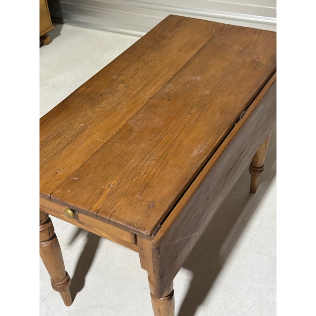 Antique Pine Double Drop Leaf Table With Drawer From England For Sale - Image 13 of 18