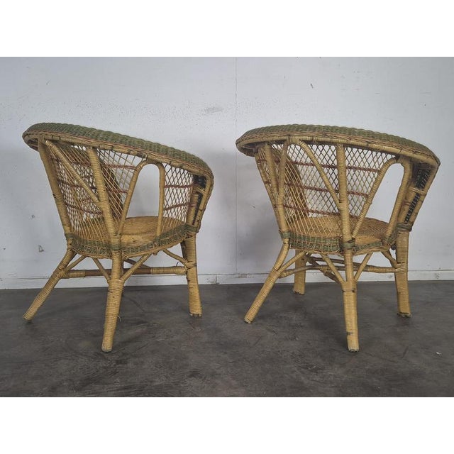 Wood Rattan and Wicker Living Room Set with Armchairs and Coffee Table, Set of 3 For Sale - Image 7 of 12