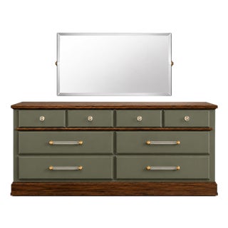 Restored 1960s American Solid Wood Dresser With Frameless Beveled Mirror | Old Chapel Sagewood™ Finish For Sale