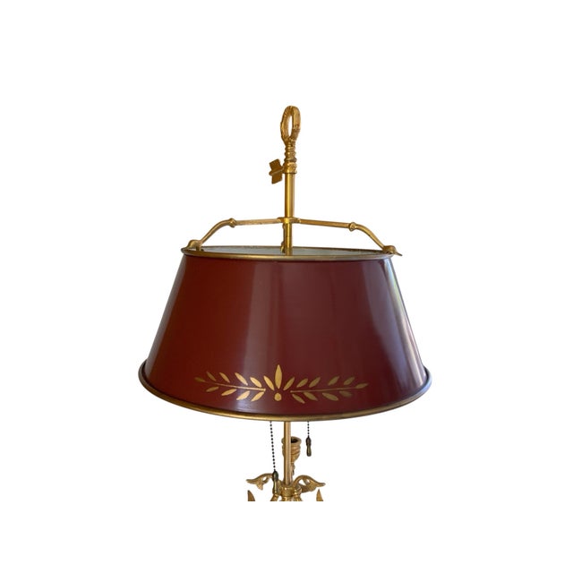 Vintage Wildwood French Empire Candlestick Bouillotte Bronze Table Lamp Triple Swans 25.5" Made in 1980s For Sale - Image 4 of 10