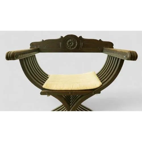 Wood Vintage Savonarola Chair in Dark Wood with Upholstered Seat For Sale - Image 7 of 9