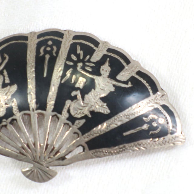 Asian Vintage Siam Sterling Niello Brooch 1940s For Sale - Image 3 of 5