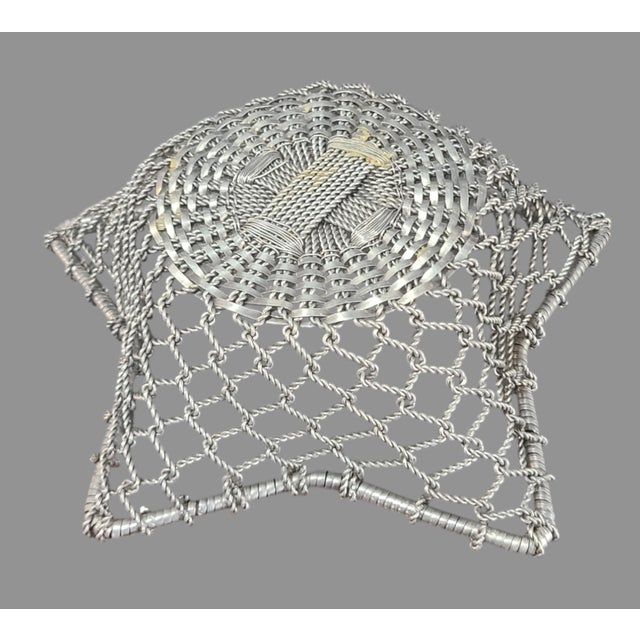 Silver Vintage Contemporary Aluminum Star Shaped Woven Wire Basket For Sale - Image 8 of 9
