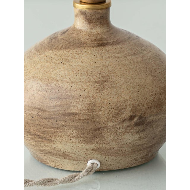 20th Century Modern French Studio Pottery Stoneware Table Lamp with Rattan Shade, 1950s For Sale - Image 10 of 15
