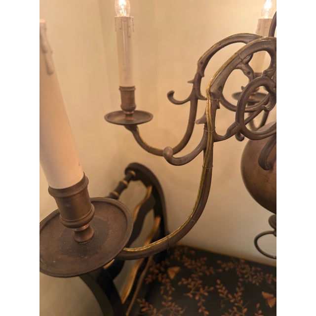 Early 12 Arm Colonial Brass Chandelier For Sale - Image 4 of 5