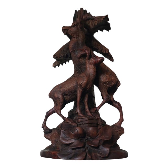 Black Forest Handcarved Deer Sculpture Vase Holder, 1920s-1940s For Sale