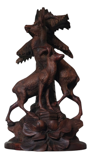 Black Forest Handcarved Deer Sculpture Vase Holder, 1920s-1940s