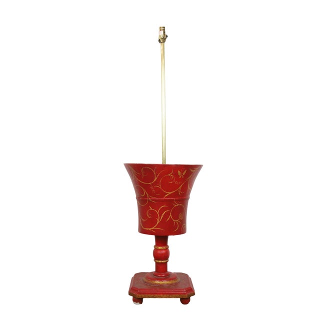Vintage Hand-Painted Red Flowerpot Floor Lamp For Sale - Image 4 of 7