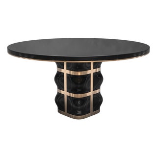 "Oliva" Round Table With Stainless Steel and Bronze Details, Handmade For Sale