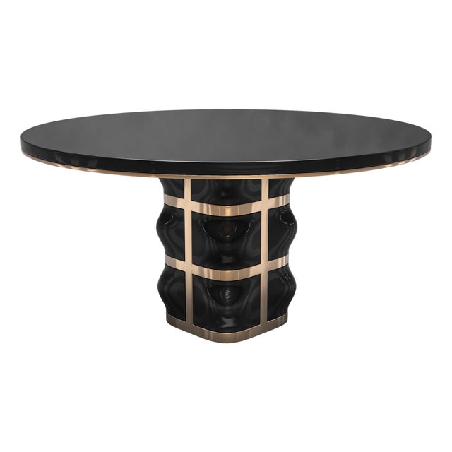 "Oliva" Round Table With Stainless Steel and Bronze Details, Handmade For Sale