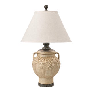 Vintage Textured Ceramic Urn Table Lamp With Eggshell Empire Shade For Sale
