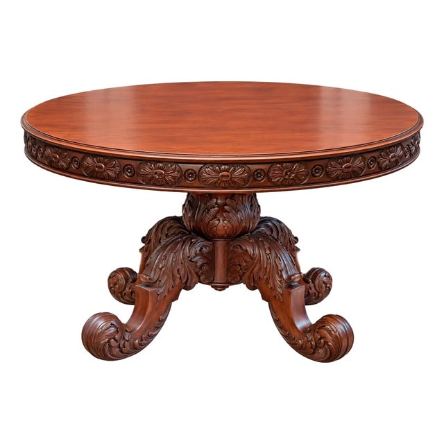 Tobey Furniture Chicago Carved Cherry Pedestal Dining Table, Wadsworth Hall Lake Geneva Provenance, C. 1902 For Sale
