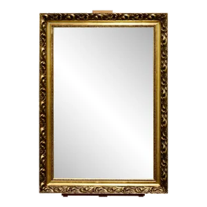 Late 20th Century Ornate Gold Wood Medallion Beveled Hanging Wall Mirror