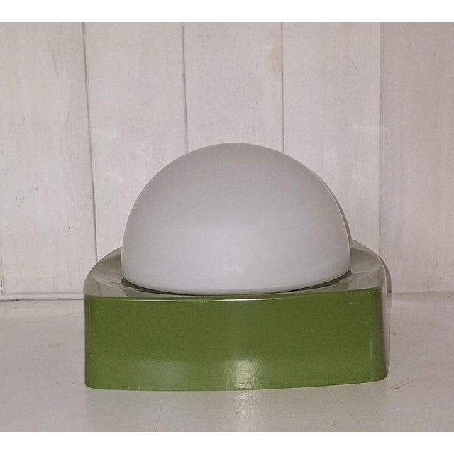Vintage Ceiling Lamp with Green Plastic Housing and White Opal Glass Shade, 1970s, in Very Good conditions. Designed 1970...