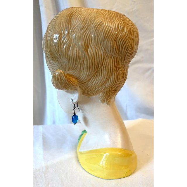 1970's Vintage Mid Century Ceramic Lady Head Vase With Dangle Earrings For Sale - Image 12 of 14