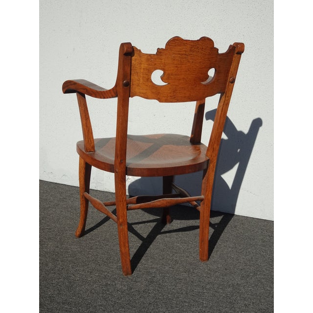 Vintage French Country Brown Oak Carved Arm Chair by Eldredge Co. For Sale - Image 16 of 16
