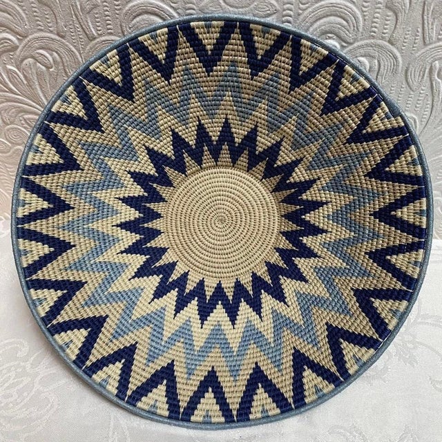 Fabulous Vintage Very finely Hand Woven Chevron Native American style Basket measuring 12 1/2” x 5”.