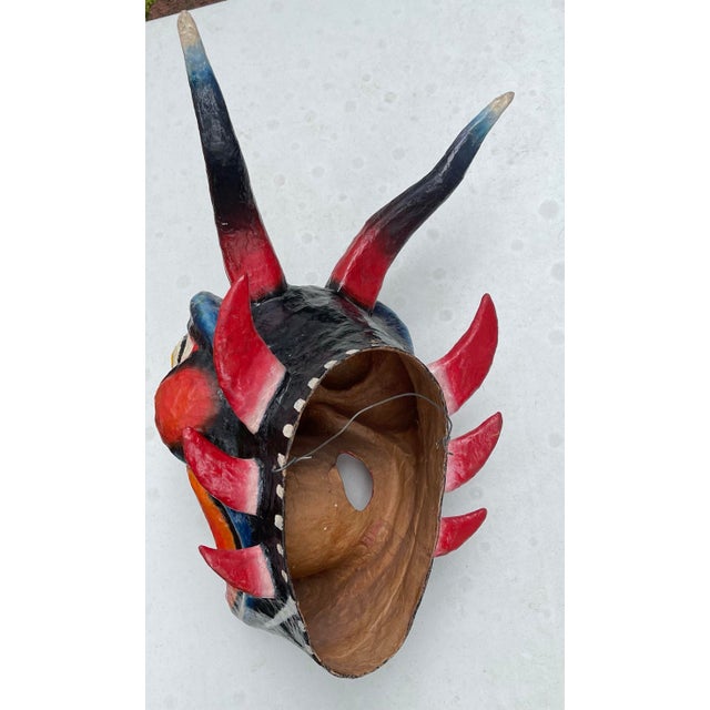 Paper Vintage 1970’s Mexican Papier-Mâché Diablo Mask For Sale - Image 7 of 9
