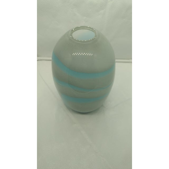 Mid 20th Century Murano Blown Glass Art Glass Swirl Vase Urn in Blue, Brown, and White For Sale - Image 4 of 6