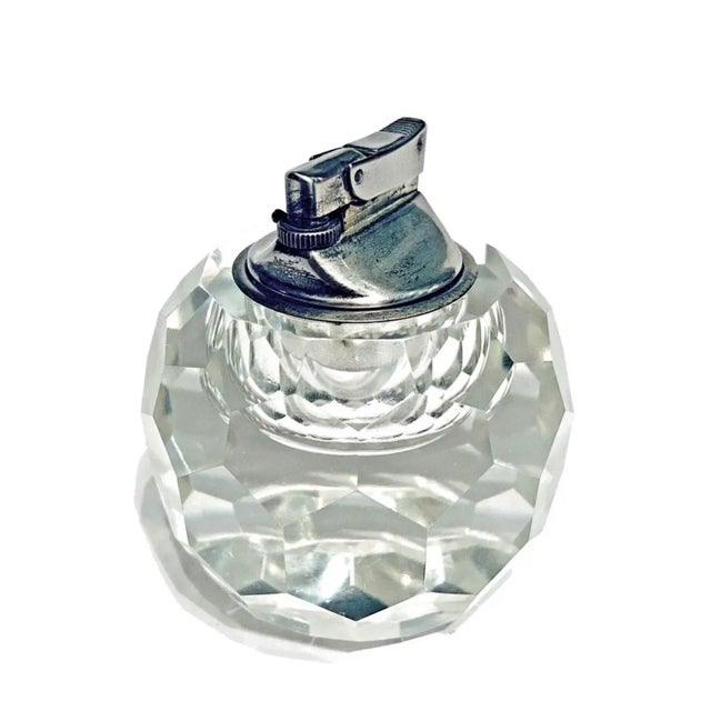 For you to consider is a fabulous mid-century clear faceted crystal tabletop cigarette lighter. Dating to the 1960s, this...
