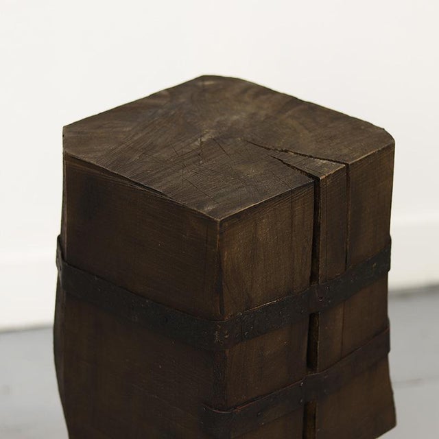 Rustic Primitive Wabi Sabi Oak Rustic Farmhouse Chopping Block / Side Table For Sale - Image 3 of 11