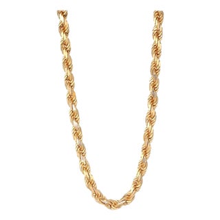 Vintage 14 Karat Yellow Gold 49.2 Gm, Rope Chain, 3.3 Mm Necklace, 36 " Long For Sale