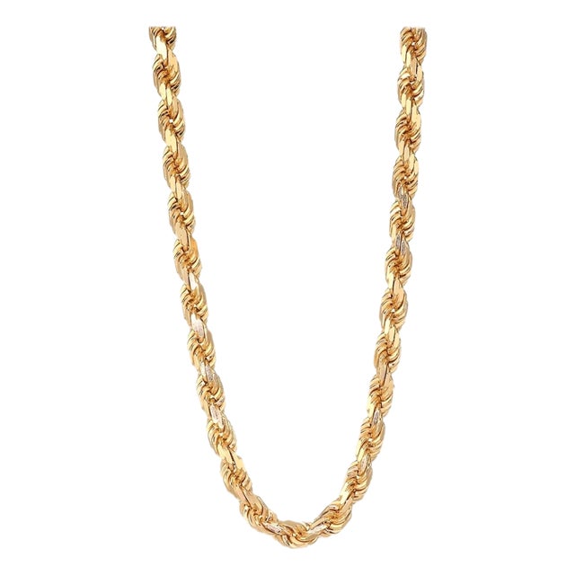 Vintage 14 Karat Yellow Gold 49.2 Gm, Rope Chain, 3.3 Mm Necklace, 36 " Long For Sale