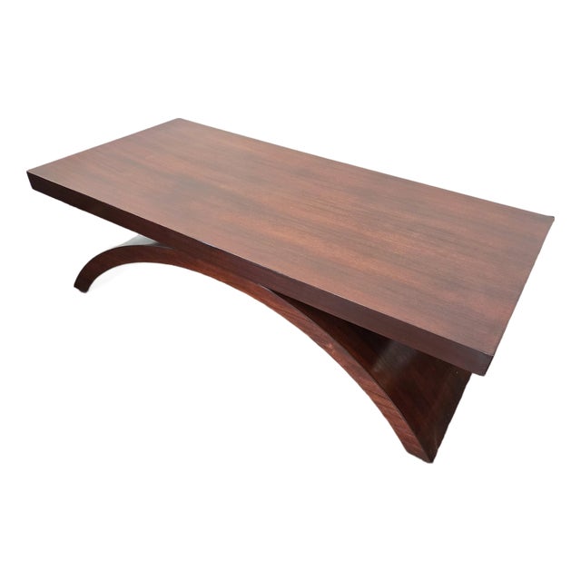 Mid-Century Art Deco Mahogany Coffee Table Arc Base For Sale