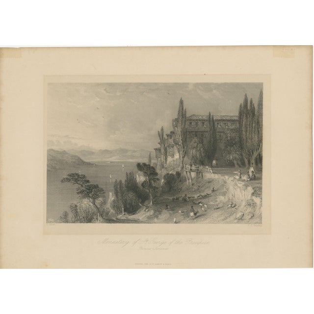 Antique Constantinople Print, Allom St George Monastery Princes Islands : A finely engraved early 19th-century view of the...