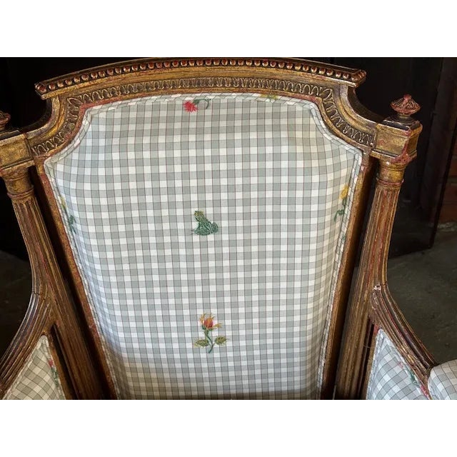 Wood Late 19th-Century French Louis XV-Style Giltwood Bergère, Gray-Green Upholstery For Sale - Image 7 of 12