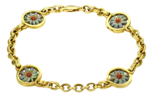 Masriera Enamel 4 Flower Station 18k Yellow Gold Bracelet w/cert