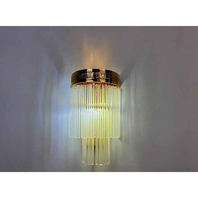 1980s Custom Brass & Vintage Milk Glass Two-Tier Sconces - a Pair For Sale - Image 16 of 18