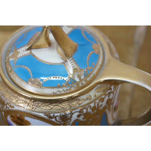Antique Noritake Turquoise Blue & Gold Lidded Sugar Bowl W/ Spoon For Sale - Image 16 of 18