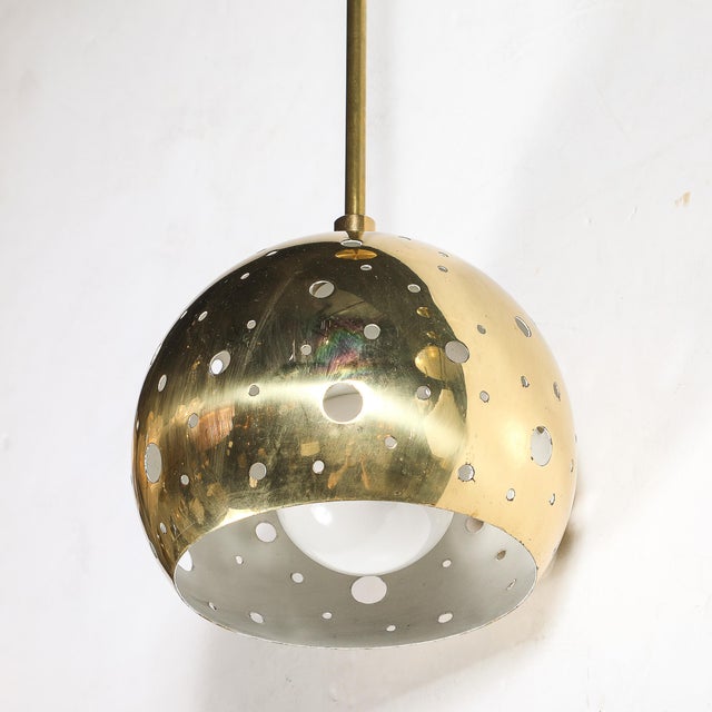 Mid-Century Rounded Brass Pendant Chandelier With Circular Cutout Detailing For Sale - Image 12 of 14