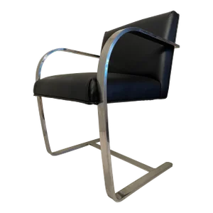 1950s Early Production Cantilevered Chair in Stainless Steel and Leather