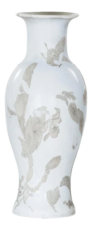 Chinese Qing Dynasty Period 19th Century Altar Vase with Silver Floral Motifs